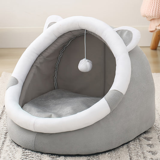 1-Piece Cozy Grey Cat Ear Convertible Pet Bed